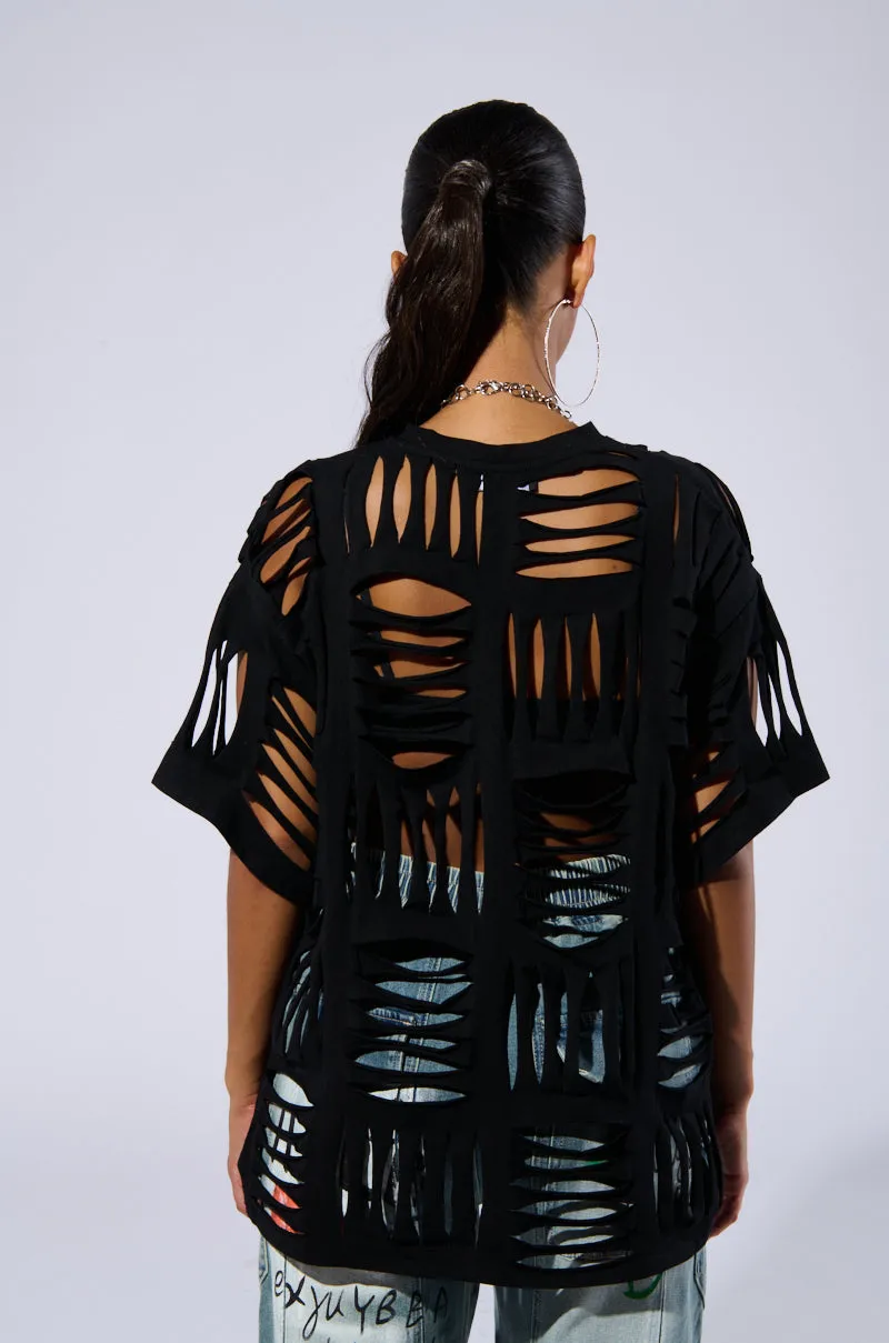 CUT HIM OFF SHORT SLEEVE DISTRESSED T-SHIRT IN BLACK sold by AKIRA product image thumbnail 4