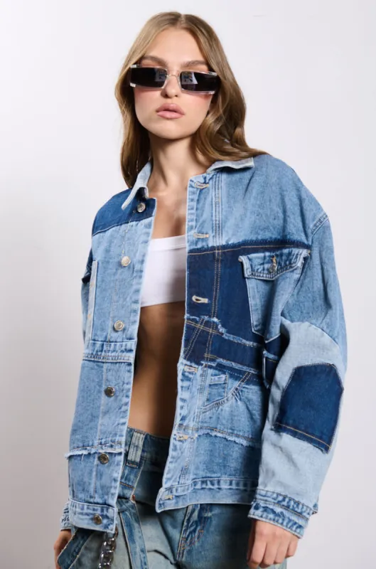 SCATTERED PATCHWORK OVERSIZED DENIM sold by AKIRA