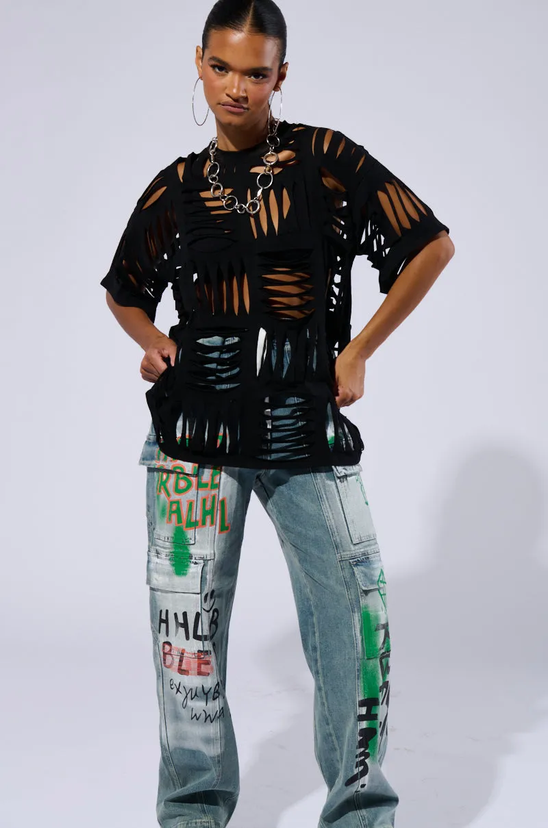 CUT HIM OFF SHORT SLEEVE DISTRESSED T-SHIRT IN BLACK sold by AKIRA product image thumbnail 5