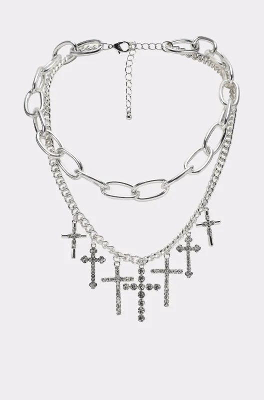 CROSS MY HEART SILVER NECKLACE sold by AKIRA