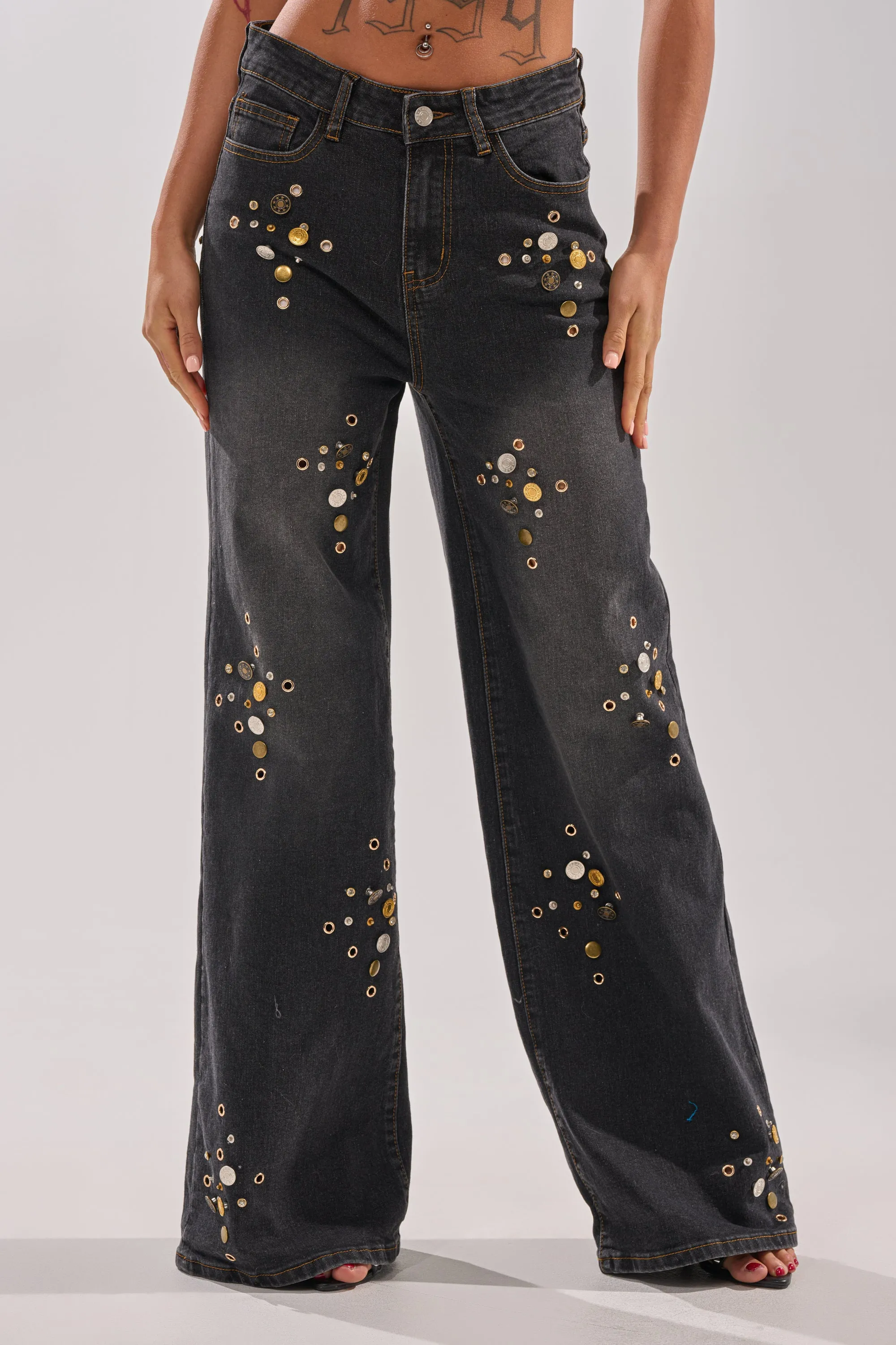 SPACE AND TIME STUDDED DENIM sold by AKIRA