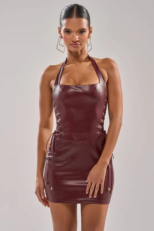 ALL MINE FAUX LEATHER MINI DRESS sold by AKIRA