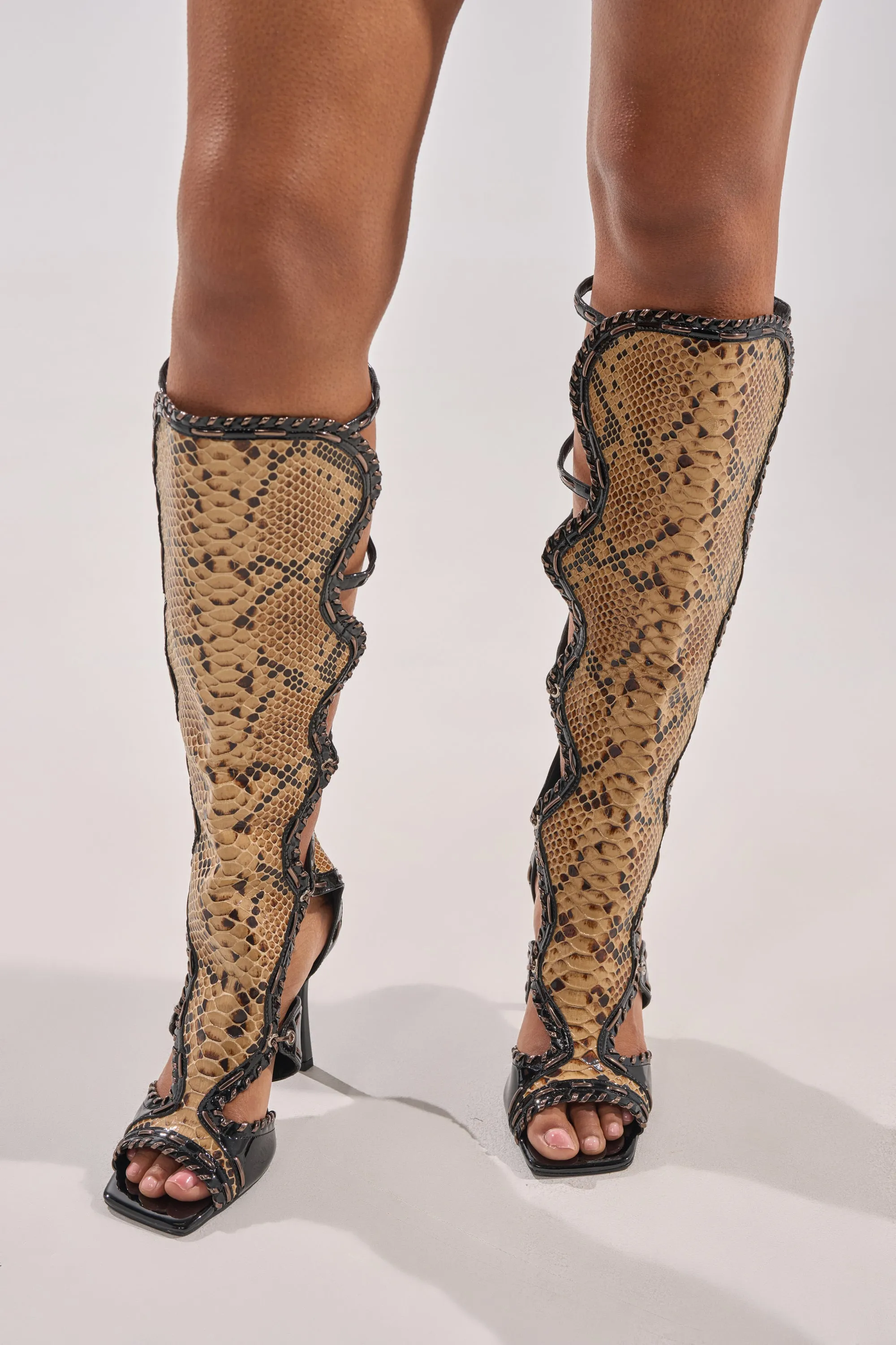 AKIRA GOLD INDRANI BLACK HIGH SHAFT GLADIATOR SANDAL sold by AKIRA product image thumbnail 2