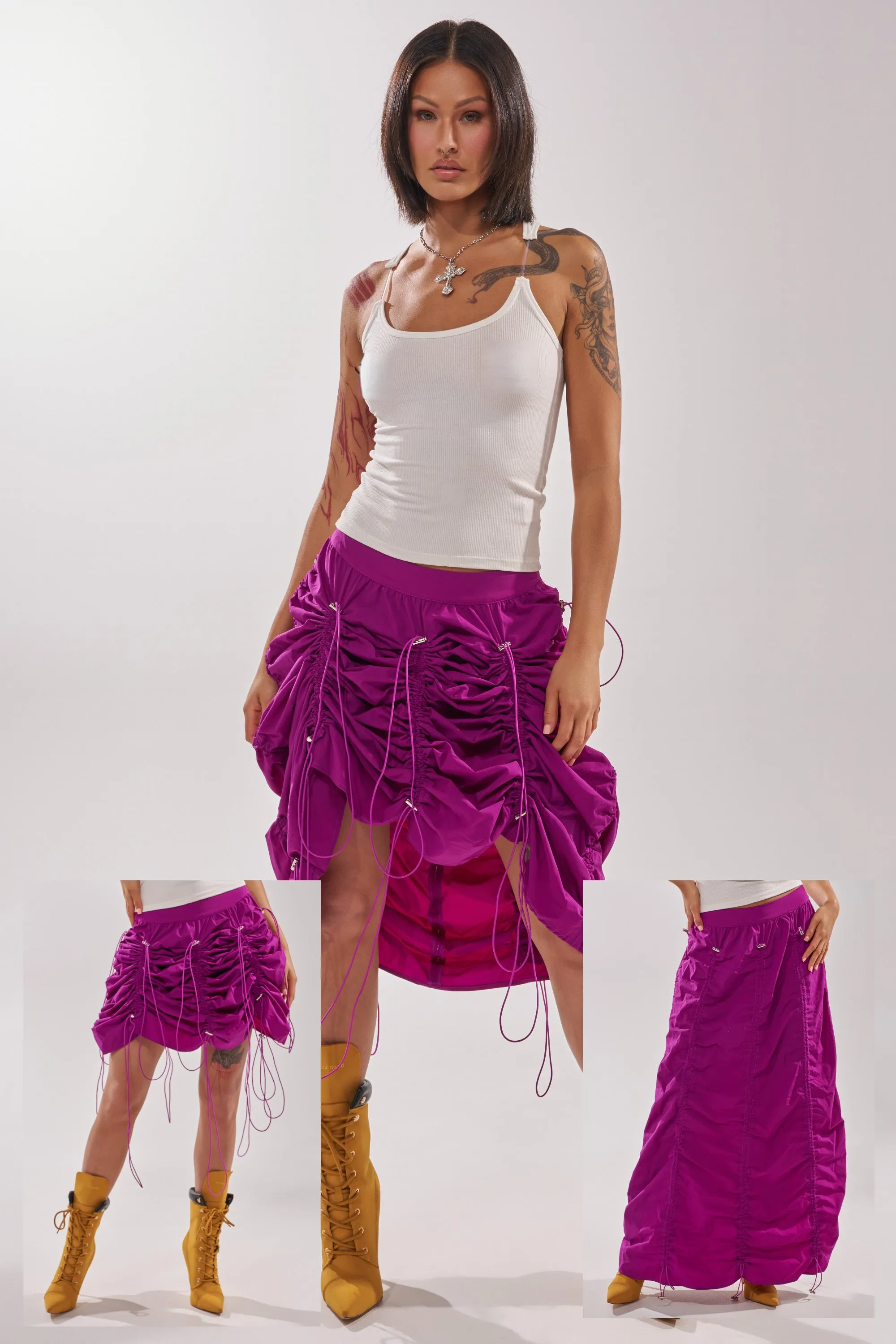 BELLA PARACHUTE MAXI SKIRT IN FUCHSIA sold by AKIRA