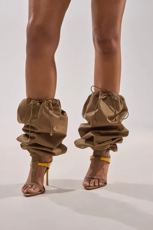 AKIRA GOLD ZIDANE OLIVE CANVAS SLOUCHY STILETTO SANDAL made by AKIRA