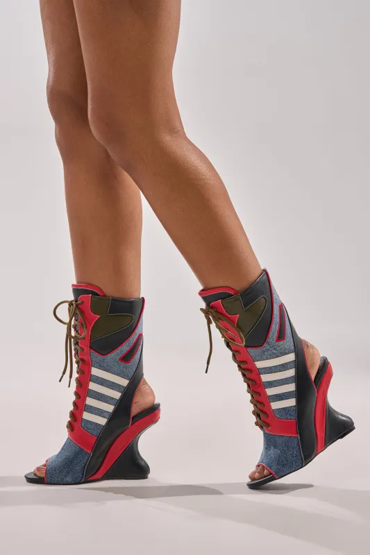 AKIRA GOLD MAYWEATHER MULTI SPORTY LOOK WEDGE BOOTIE made by AKIRA