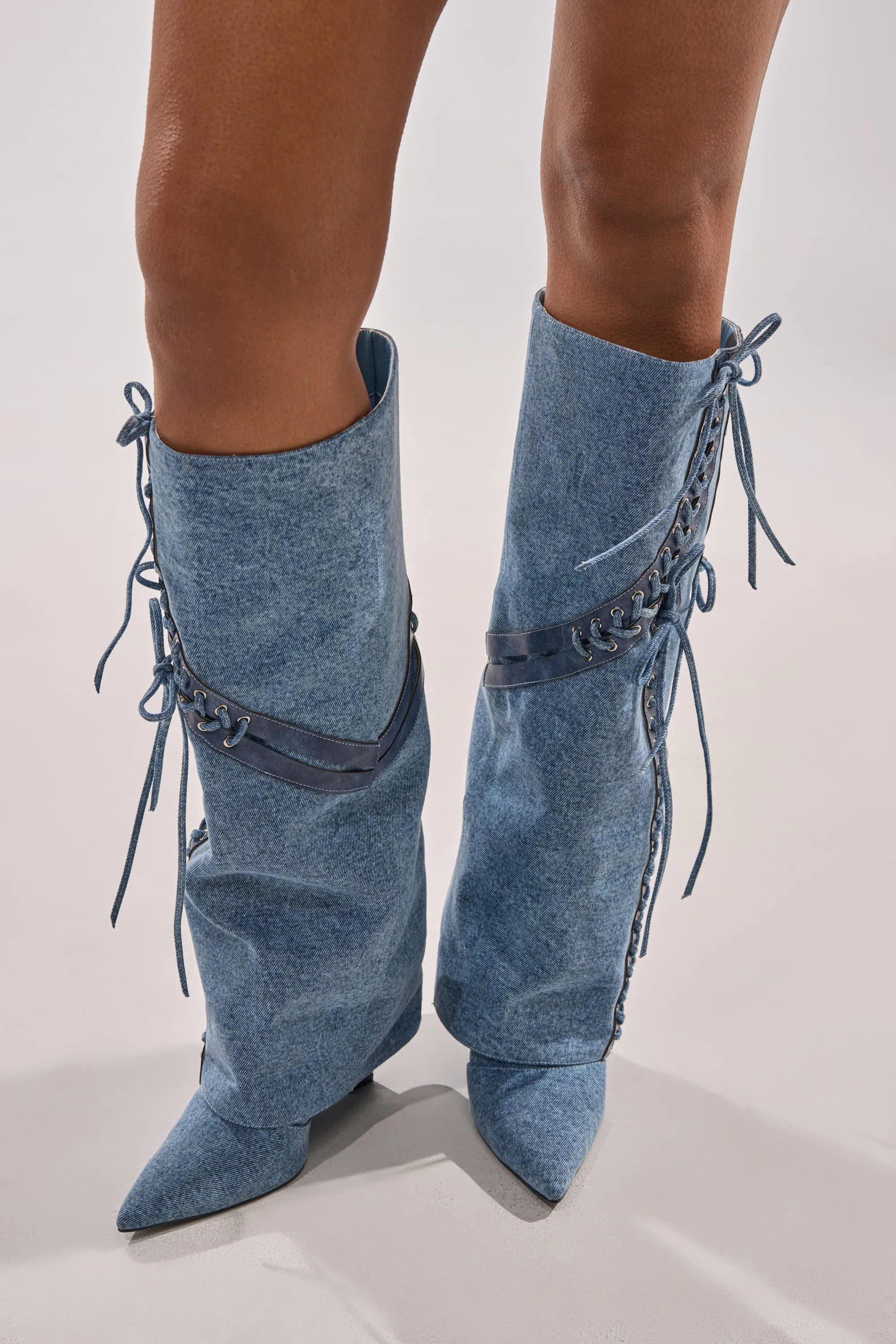AKIRA GOLD MANTIGNA DENIM WEDGE BOOT sold by AKIRA product image thumbnail 2