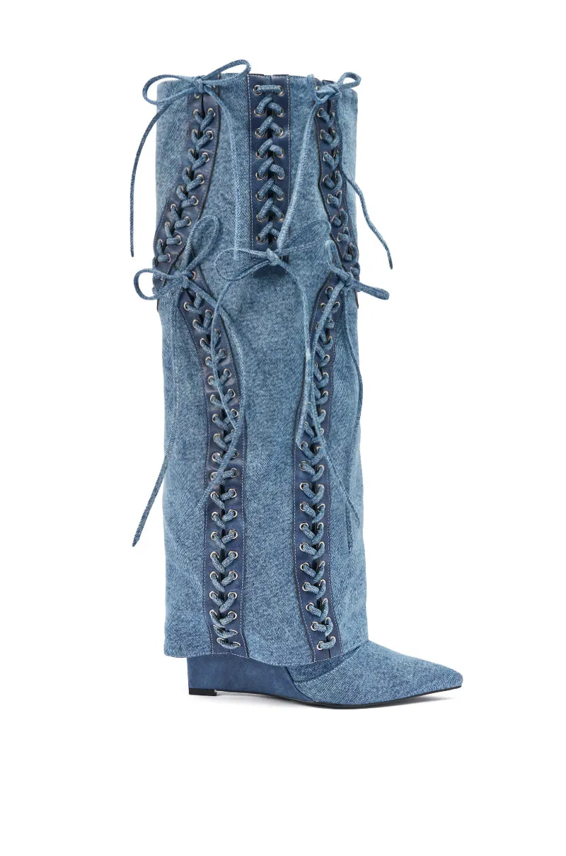 AKIRA GOLD MANTIGNA DENIM WEDGE BOOT sold by AKIRA product image thumbnail 3