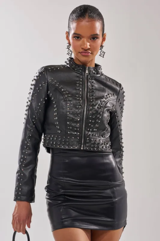 SYLVIE STUDDED MOTO sold by AKIRA