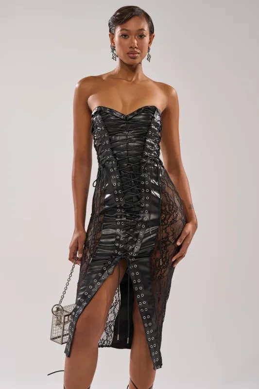 PUNK ROCK LEATHER MIDI DRESS sold by AKIRA