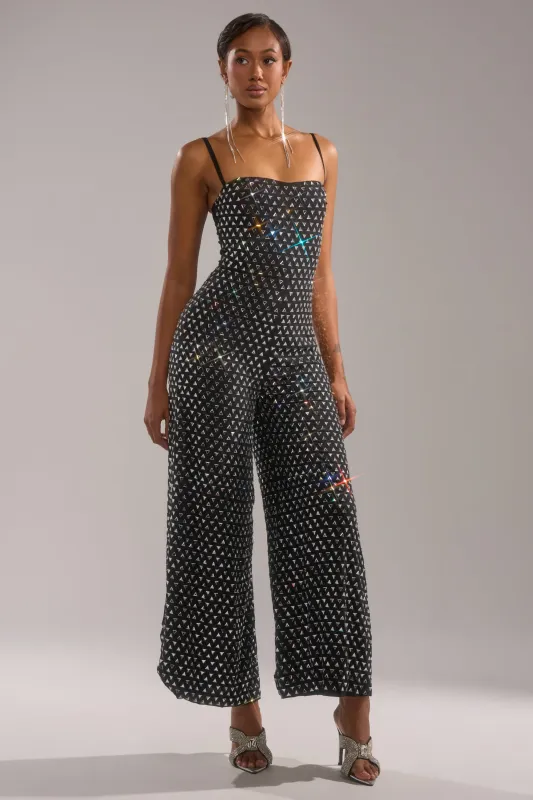 CLARA RHINESTONE WIDE LEG JUMPSUIT sold by AKIRA