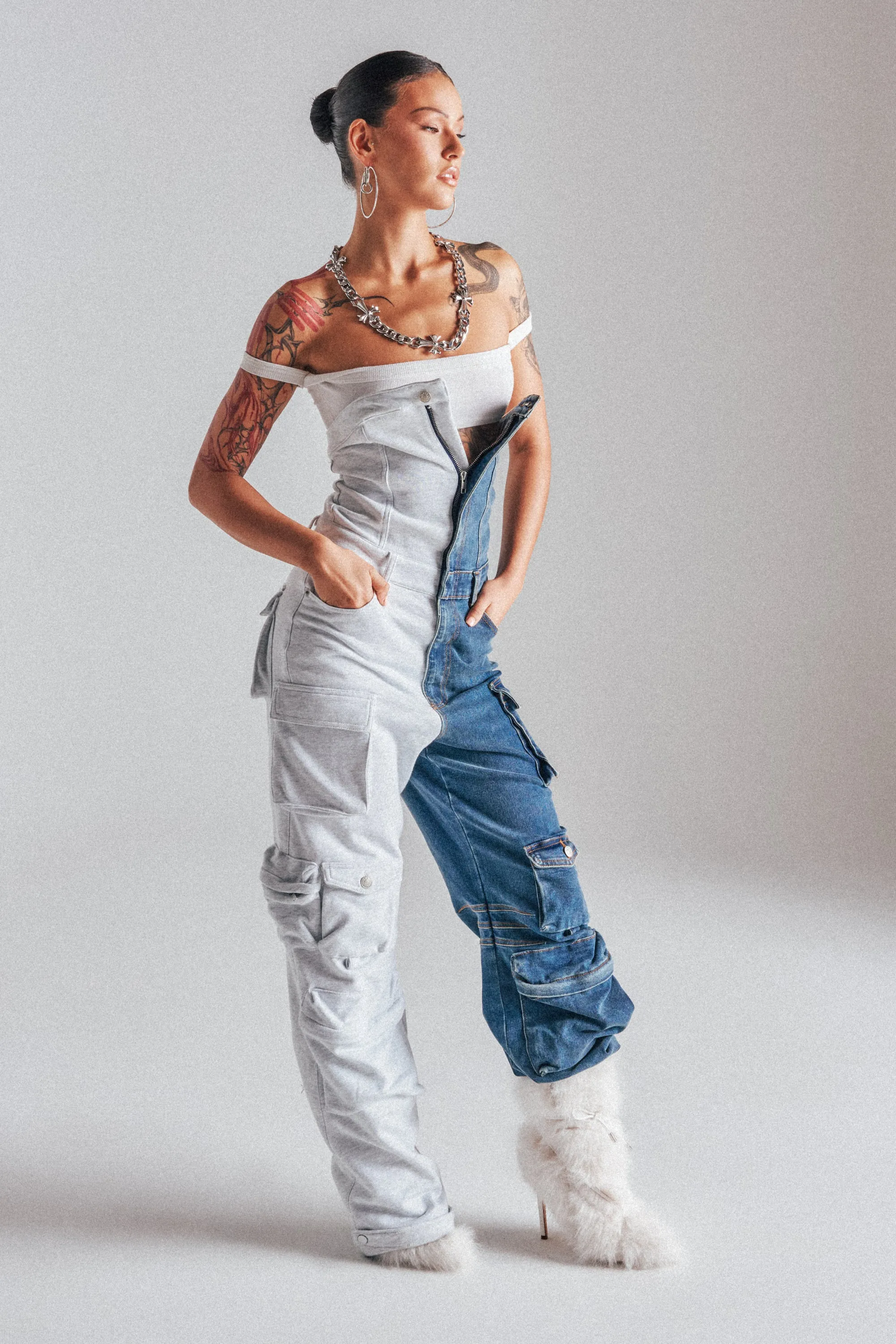 SPLIT DECISION DENIM JUMPSUIT sold by AKIRA
