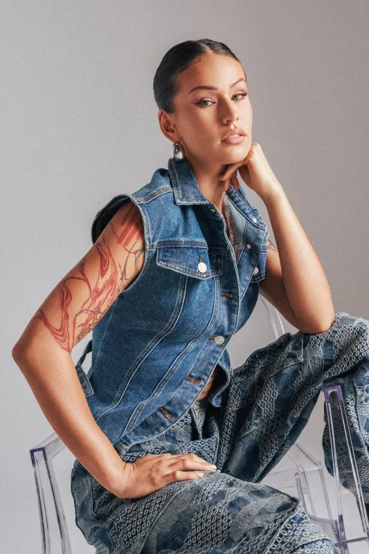 LILY DENIM BUTTON DOWN IN MEDIUM BLUE DENIM sold by AKIRA