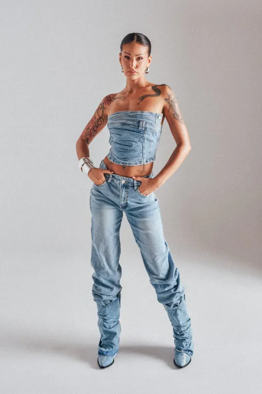 ON YOUR MIND DENIM CORSET sold by AKIRA