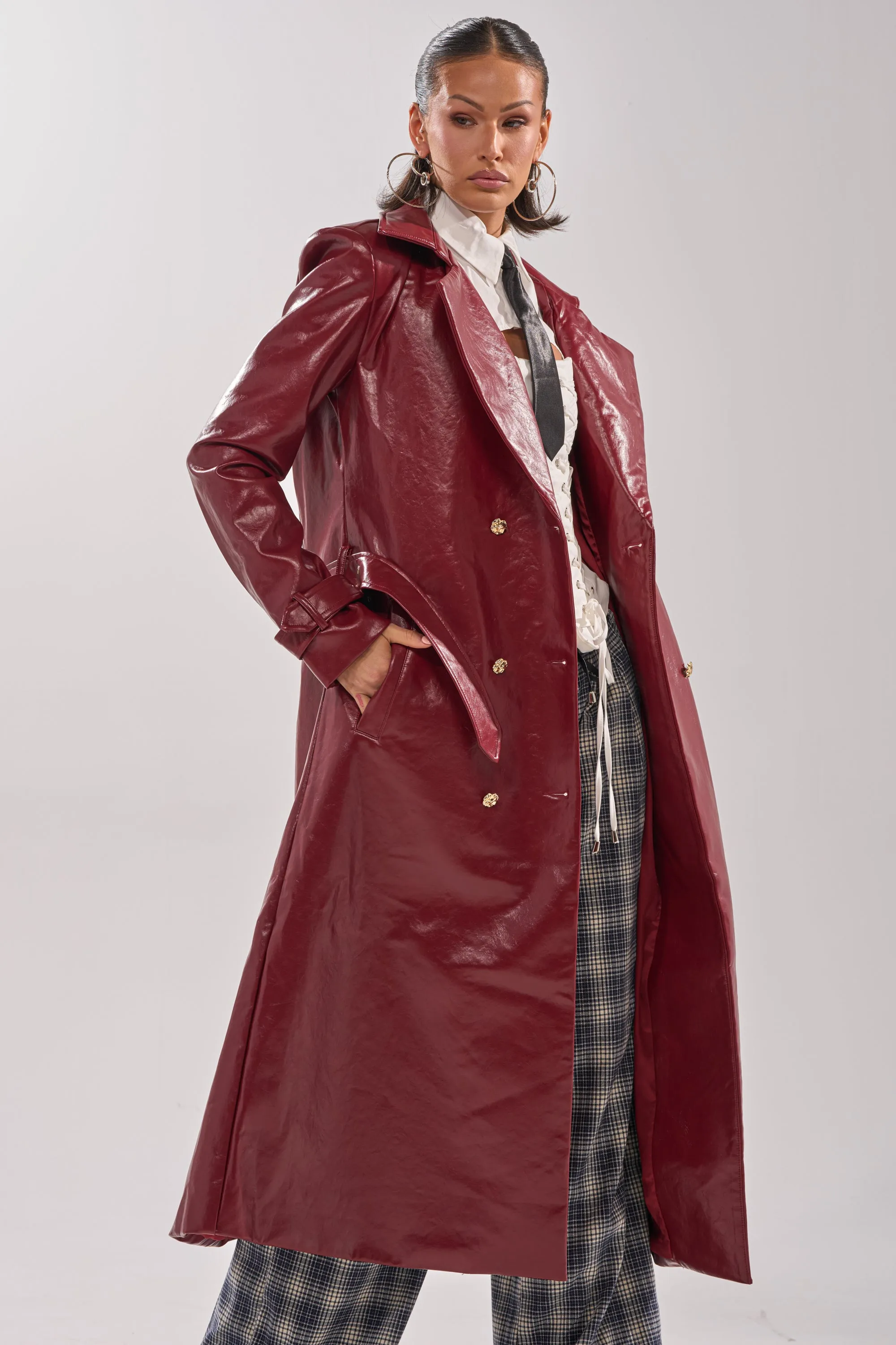LADY DANGER FAUX LEATHER TRENCH sold by AKIRA product image thumbnail 3