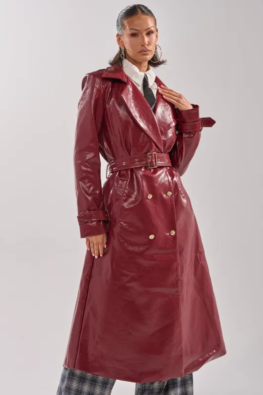 LADY DANGER FAUX LEATHER TRENCH made by AKIRA