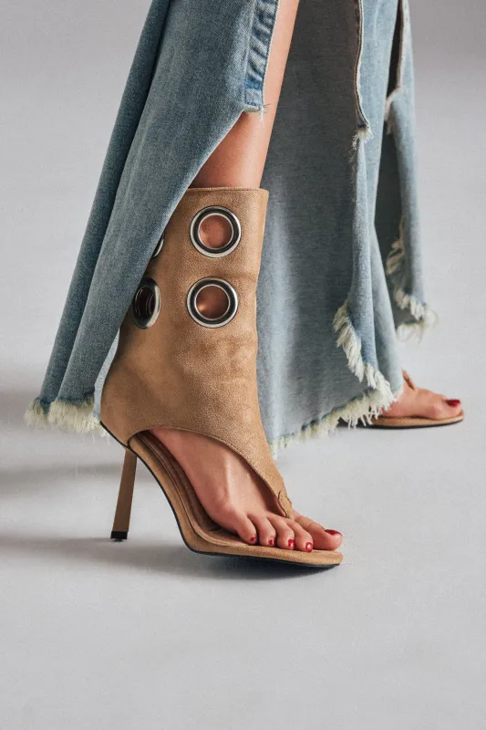 AZALEA WANG BAINA TAN SILVER HARDWARE STILETTO SANDAL sold by AKIRA