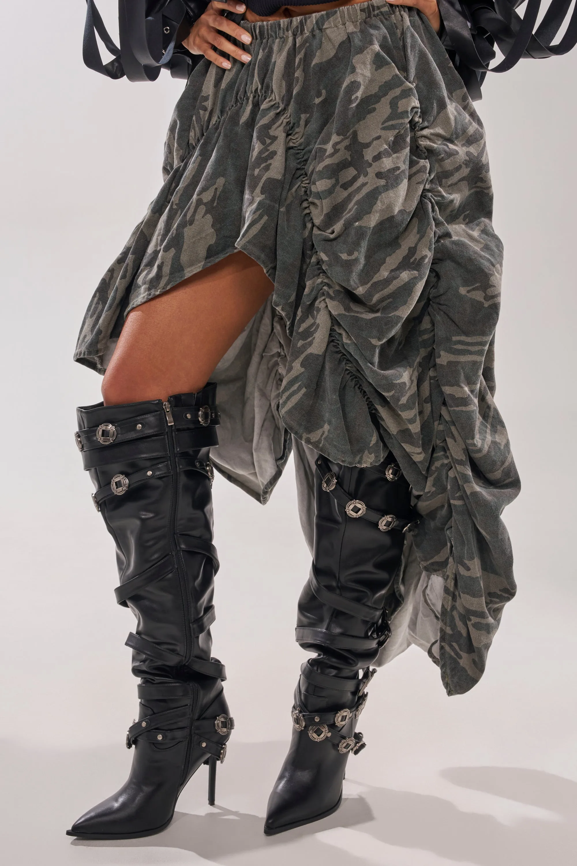 AKIRA GOLD XERXES BLACK STILETTO METAL EMBELLISHED BOOT sold by AKIRA product image thumbnail 2