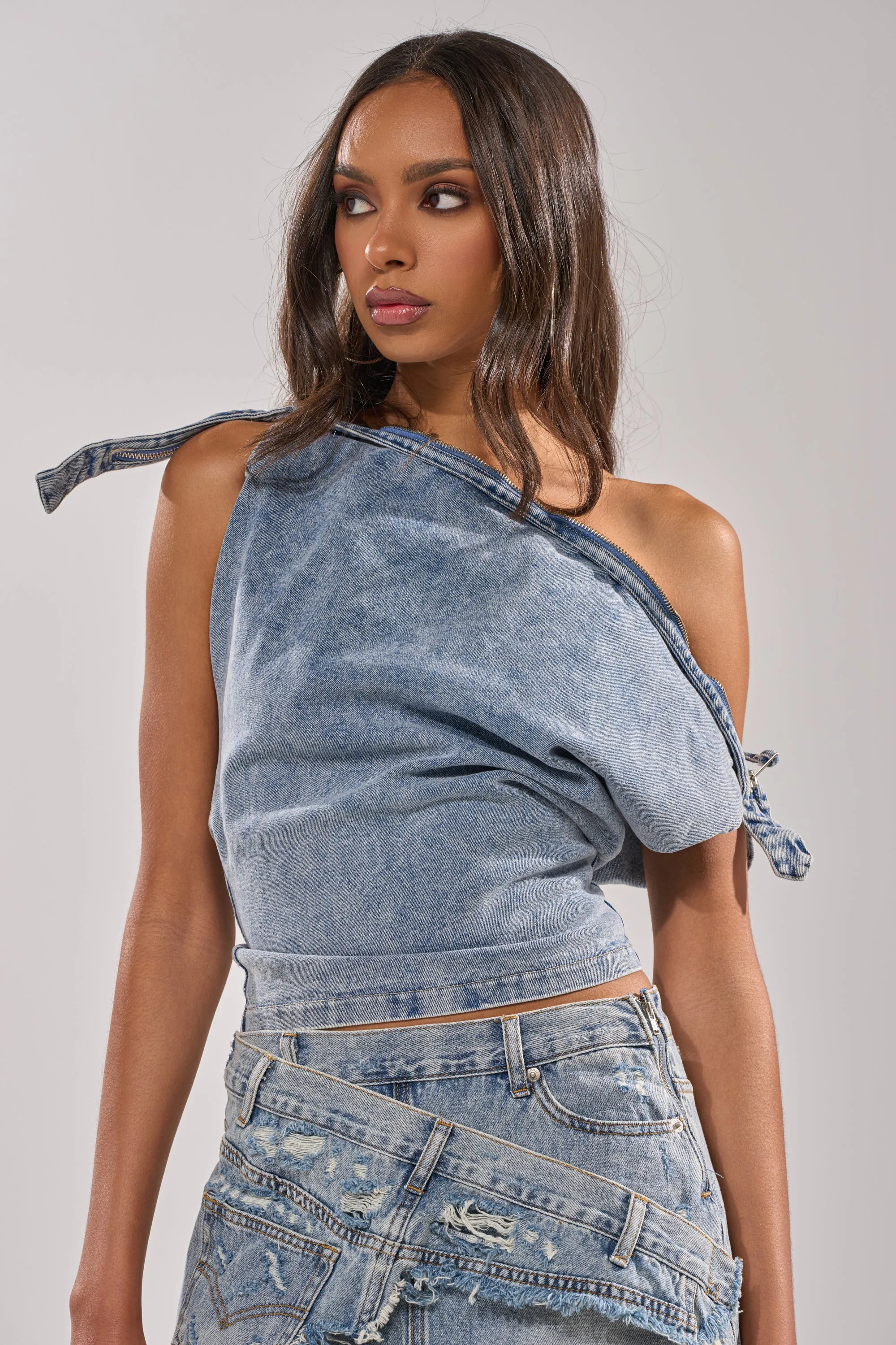 WEEKEND VIBES DENIM BLOUSE sold by AKIRA