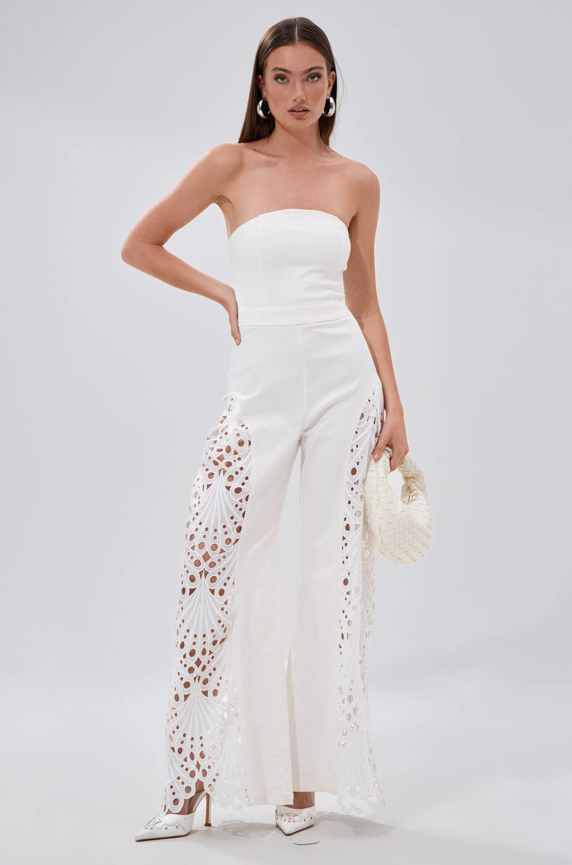 EASY BREEZY DENIM JUMPSUIT IN WHITE sold by AKIRA