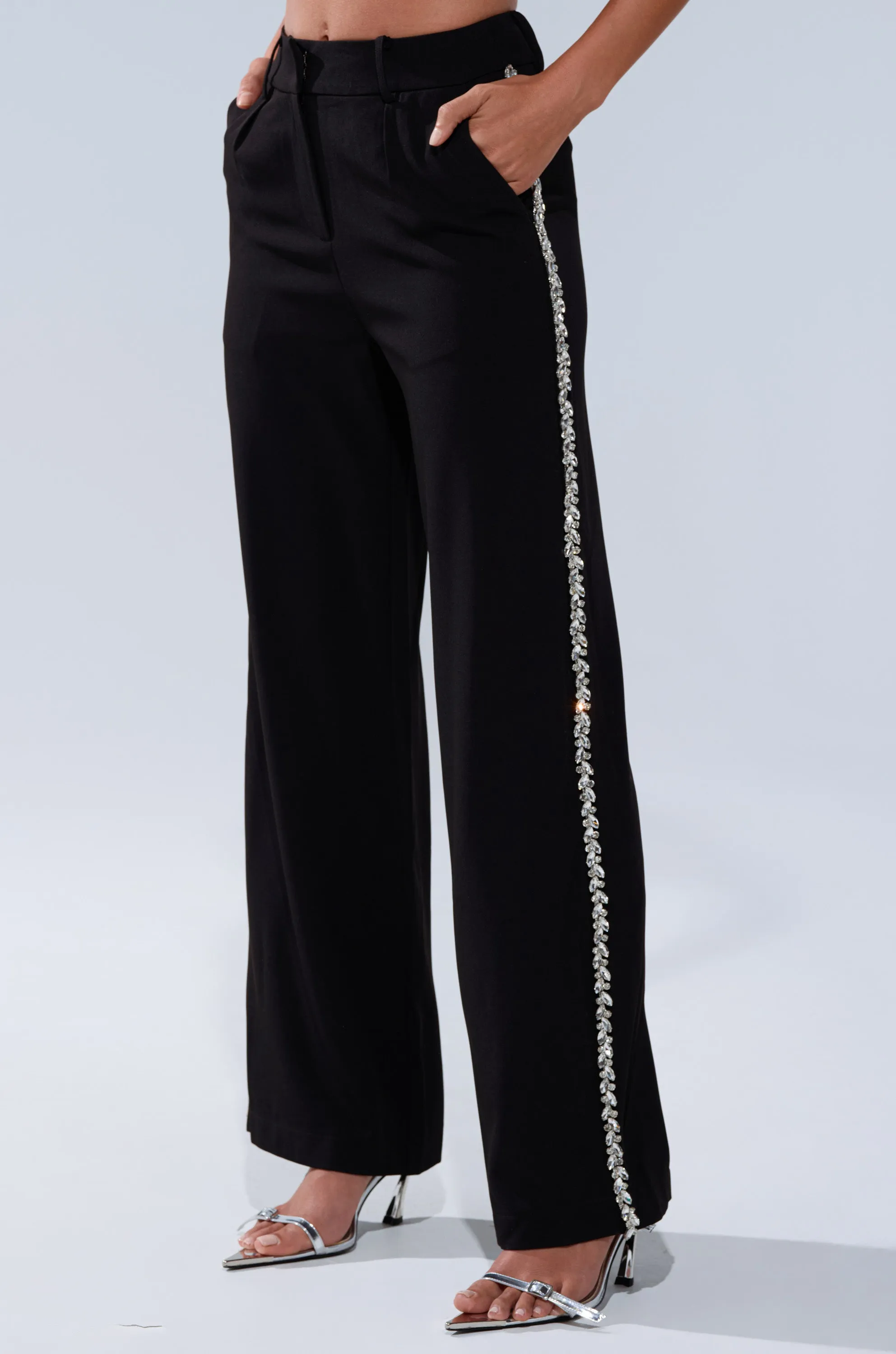 TALK TO ME TROUSER WITH RHINESTONE sold by AKIRA