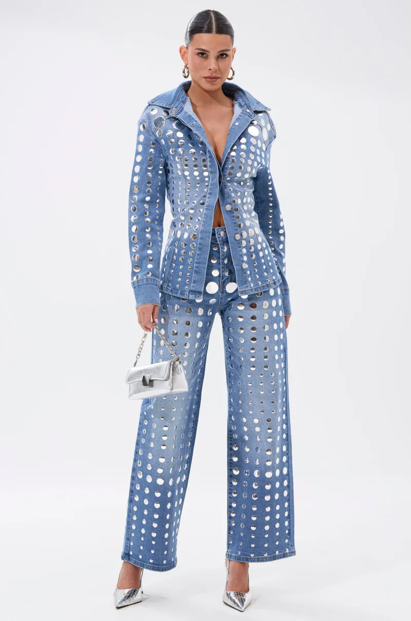 STUDS EVERYWHERE RELAXED DENIM PANT sold by AKIRA