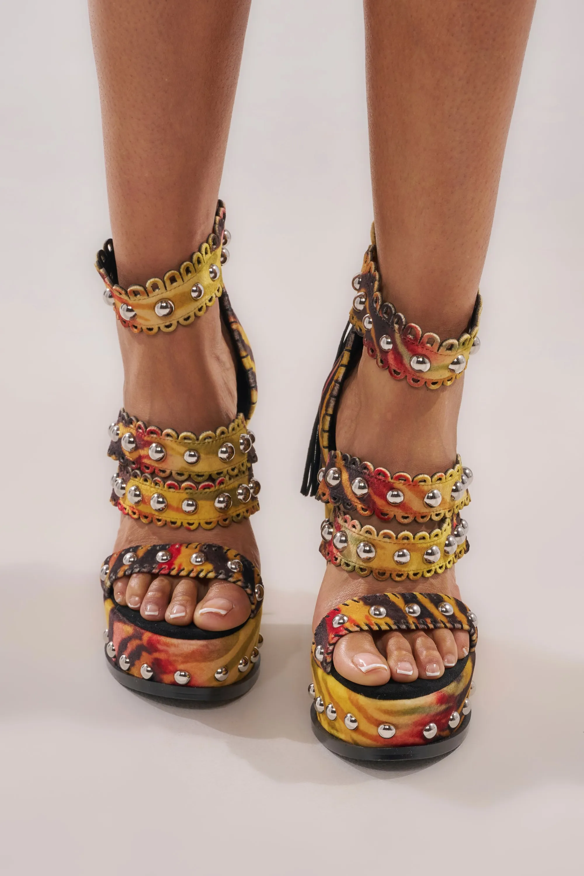 AKIRA GOLD ZANIA TIGER MULTI PRINT FRINGE EMBELLISHED WEDGE SANDAL sold by AKIRA product image thumbnail 2