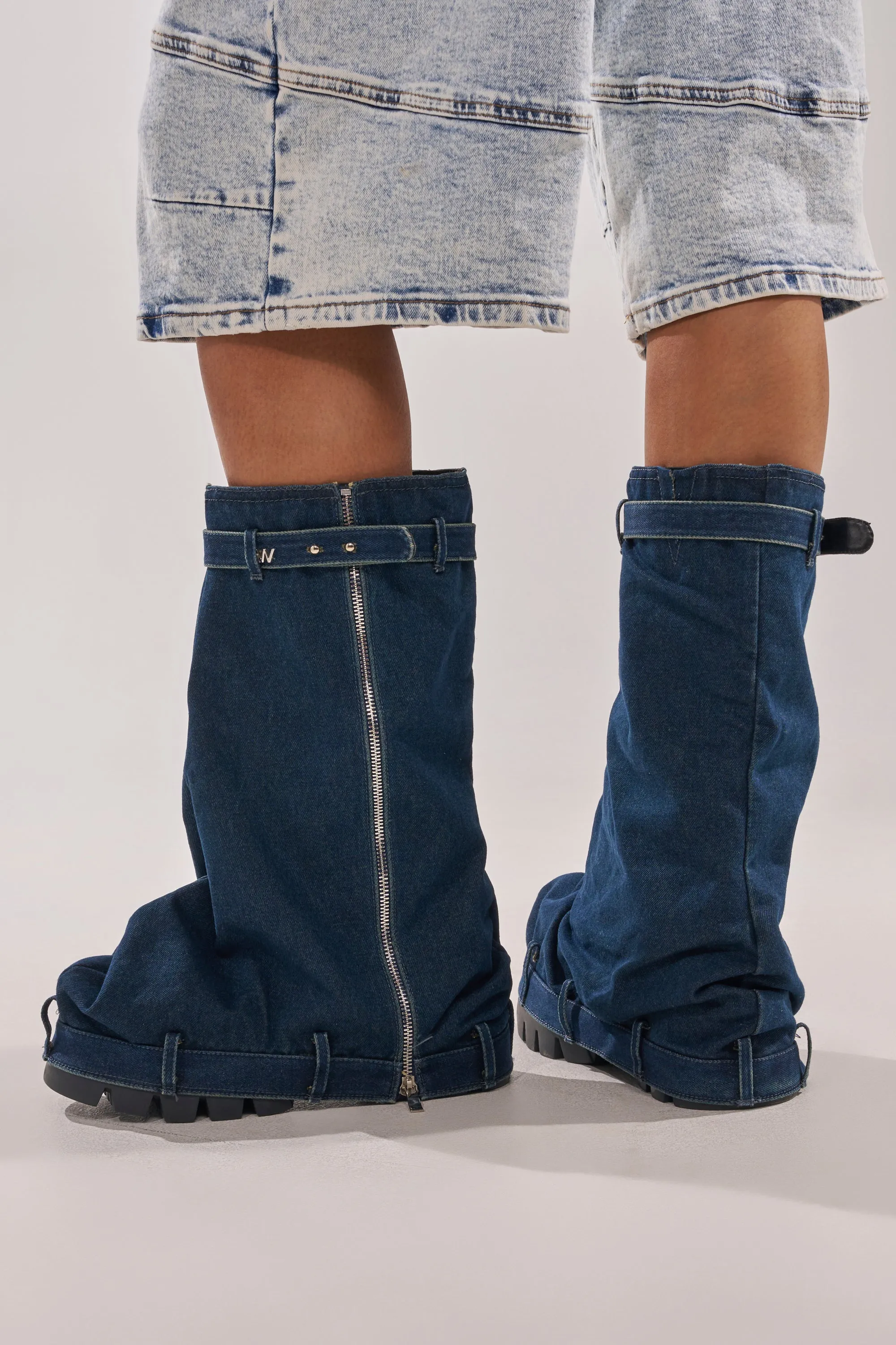 AKIRA GOLD ANGELA FOLD OVER PLATFORM BOOT IN DARK DENIM sold by AKIRA product image thumbnail 2