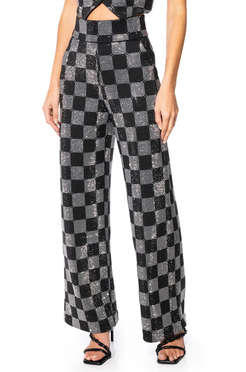 POP STAR CHECKERED RHINESTONE PANT | Parallel