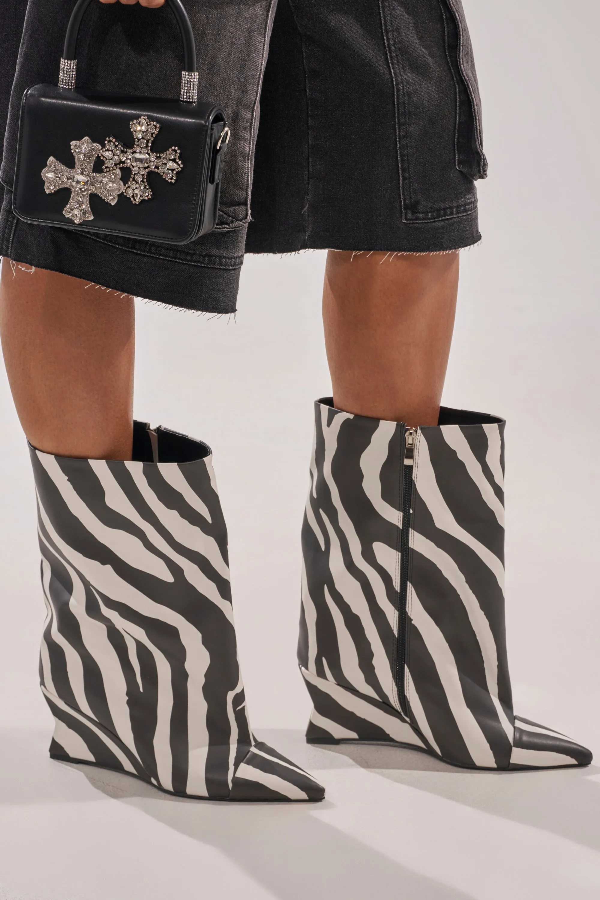 AZALEA WANG VINCI ZEBRA PU PRINT WEDGE BOOTIE sold by AKIRA