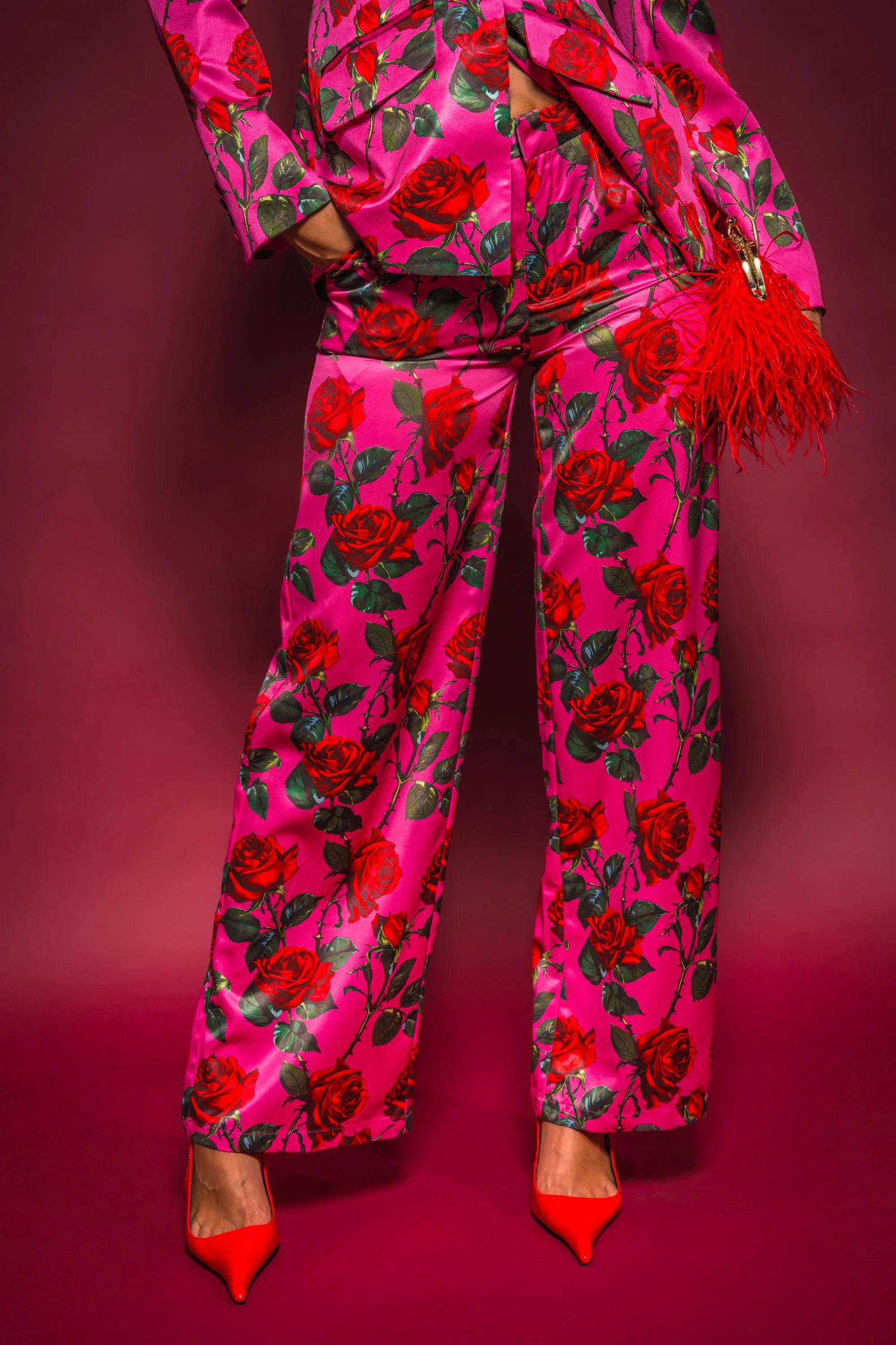 DOZEN ROSES SATIN PANT IN FUCHSIA sold by AKIRA product image thumbnail 2