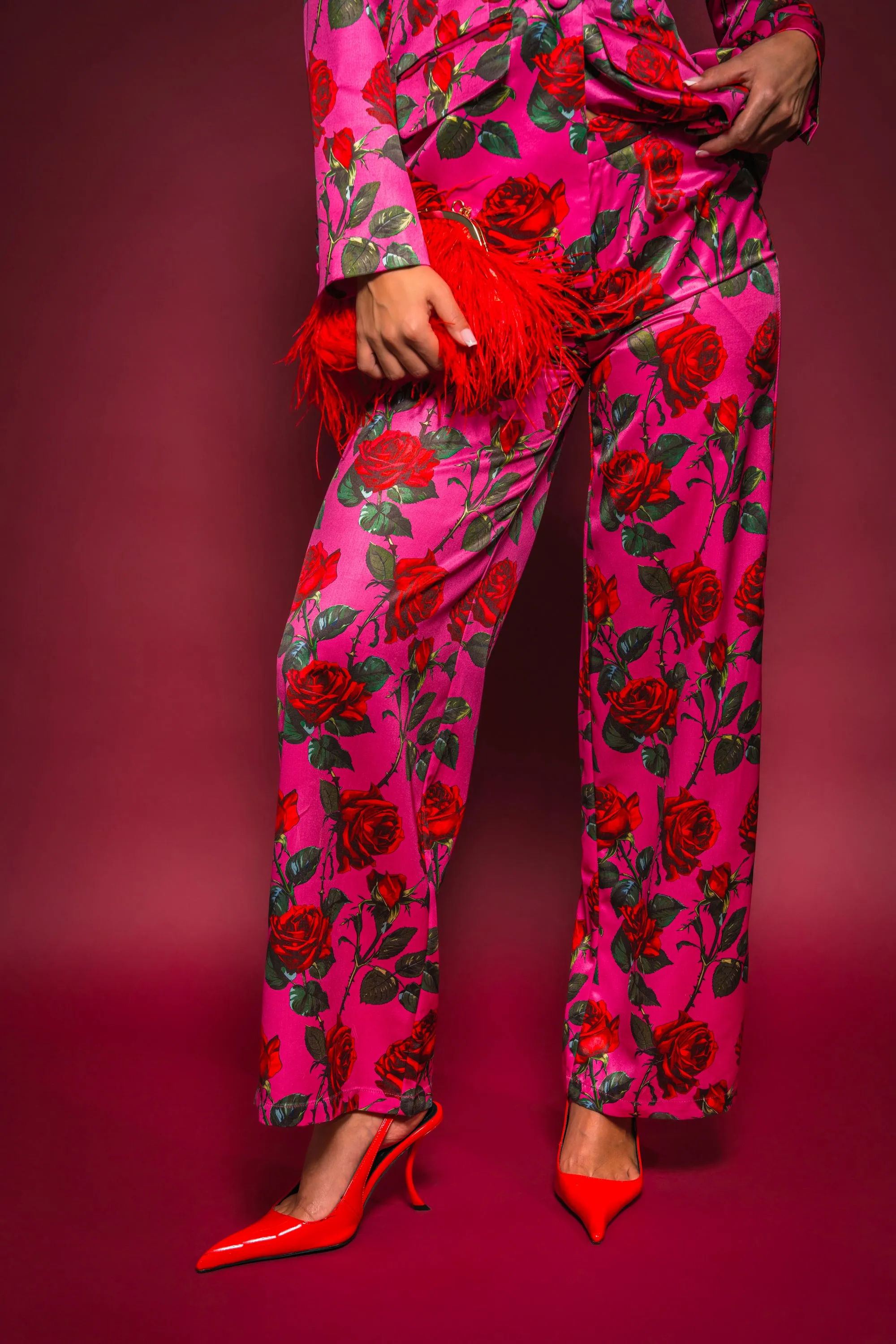 DOZEN ROSES SATIN PANT IN FUCHSIA sold by AKIRA product image thumbnail 3