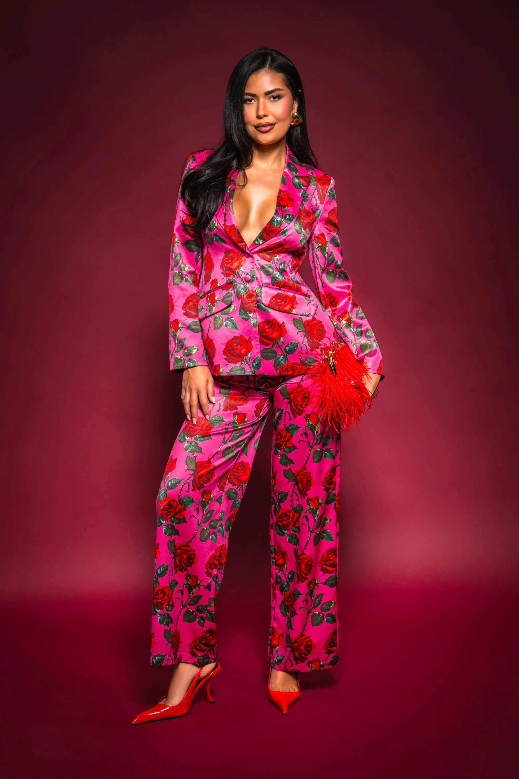 DOZEN ROSES SATIN PANT IN FUCHSIA sold by AKIRA
