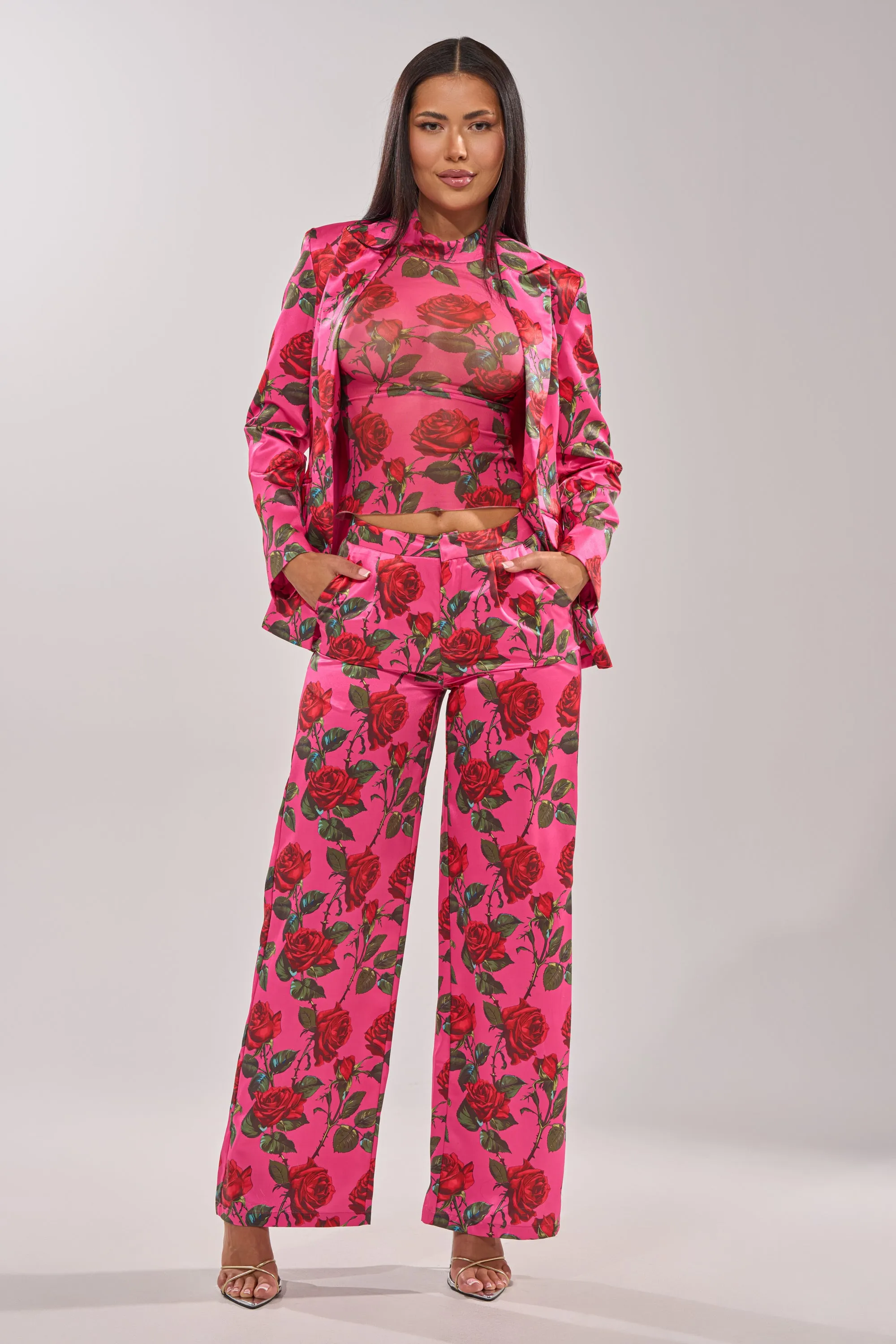 DOZEN ROSES SATIN PANT IN FUCHSIA sold by AKIRA product image thumbnail 5
