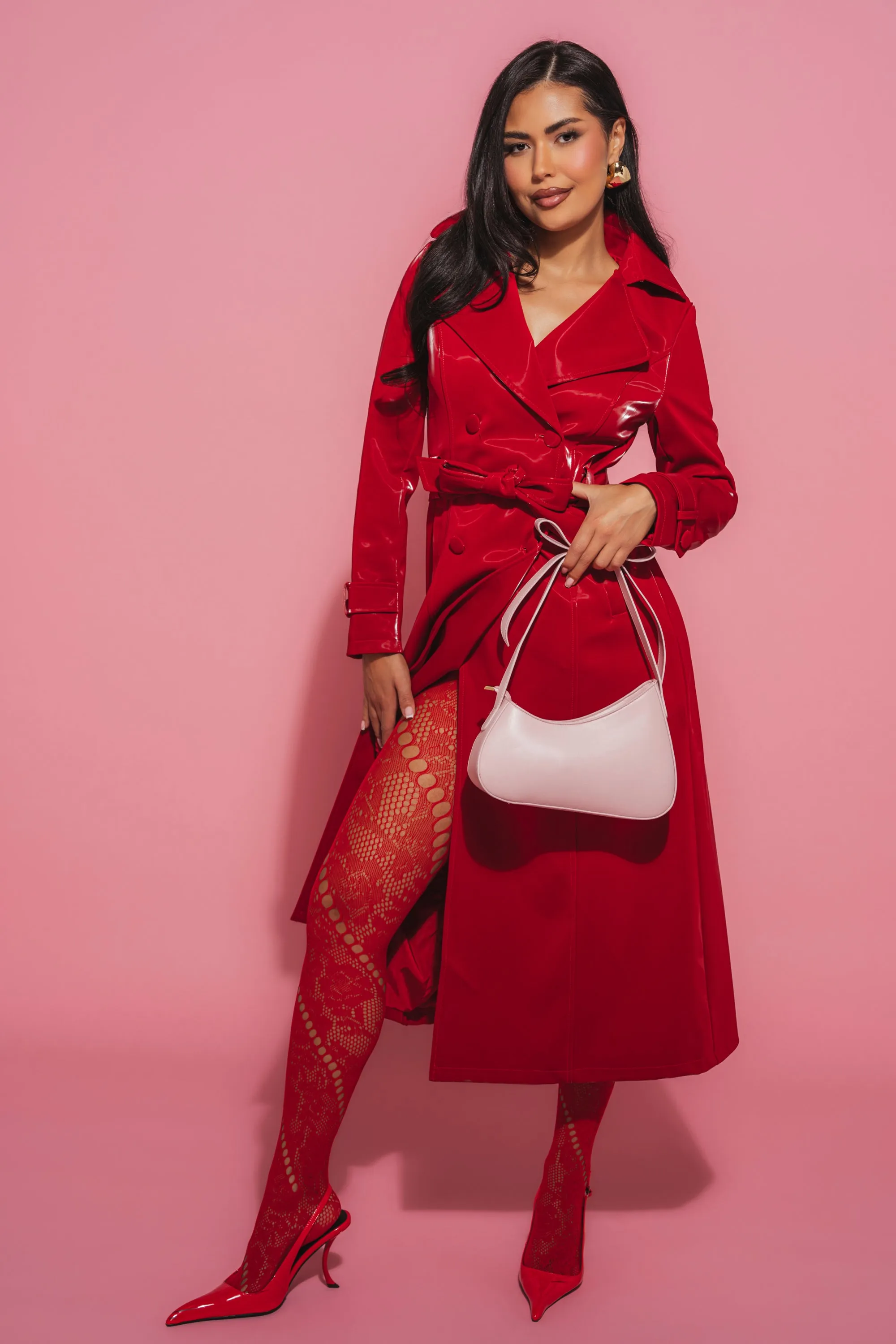 DOZEN ROSES LIQUID VELVET TRENCH sold by AKIRA product image thumbnail 4