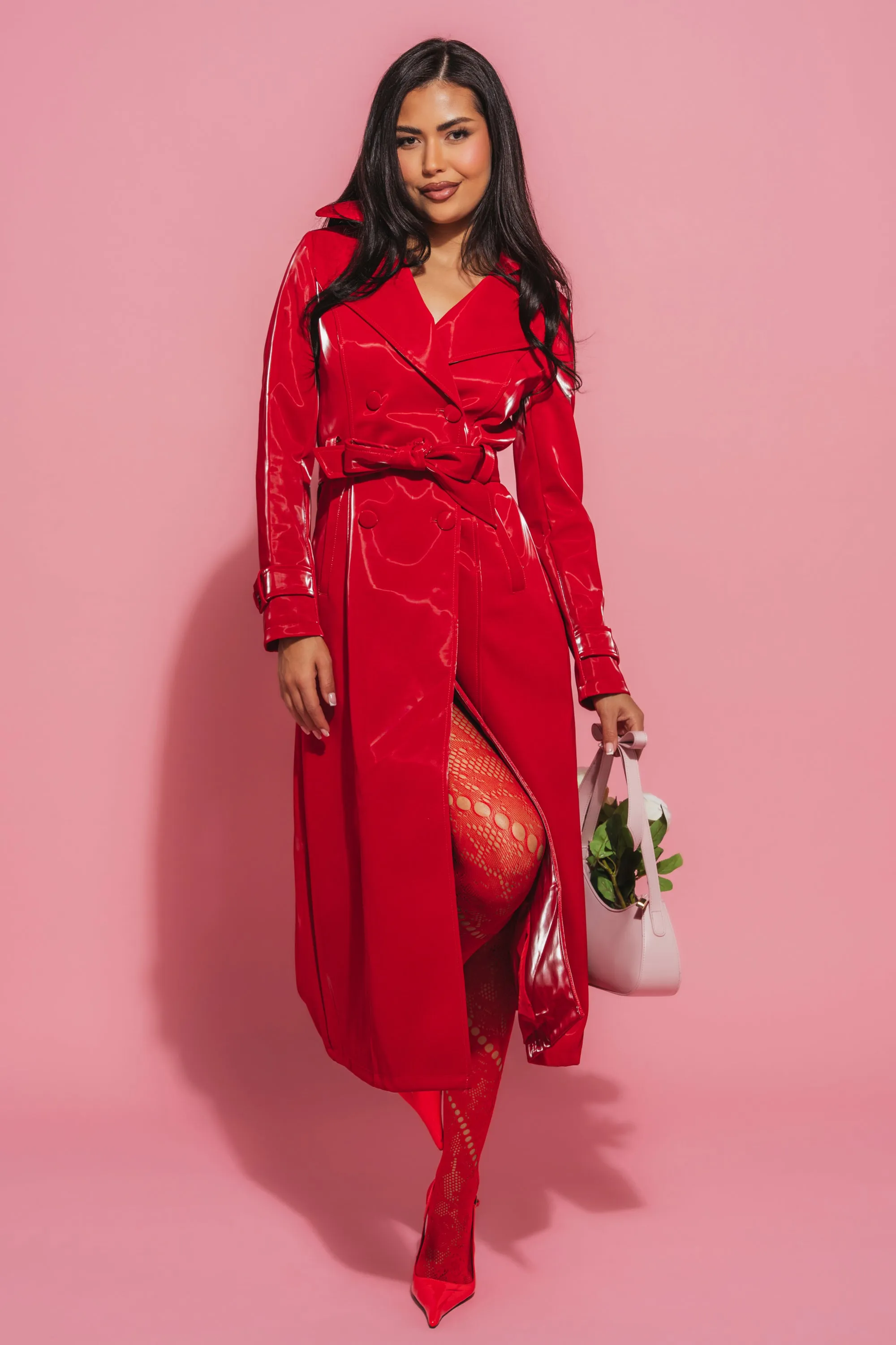 DOZEN ROSES LIQUID VELVET TRENCH sold by AKIRA