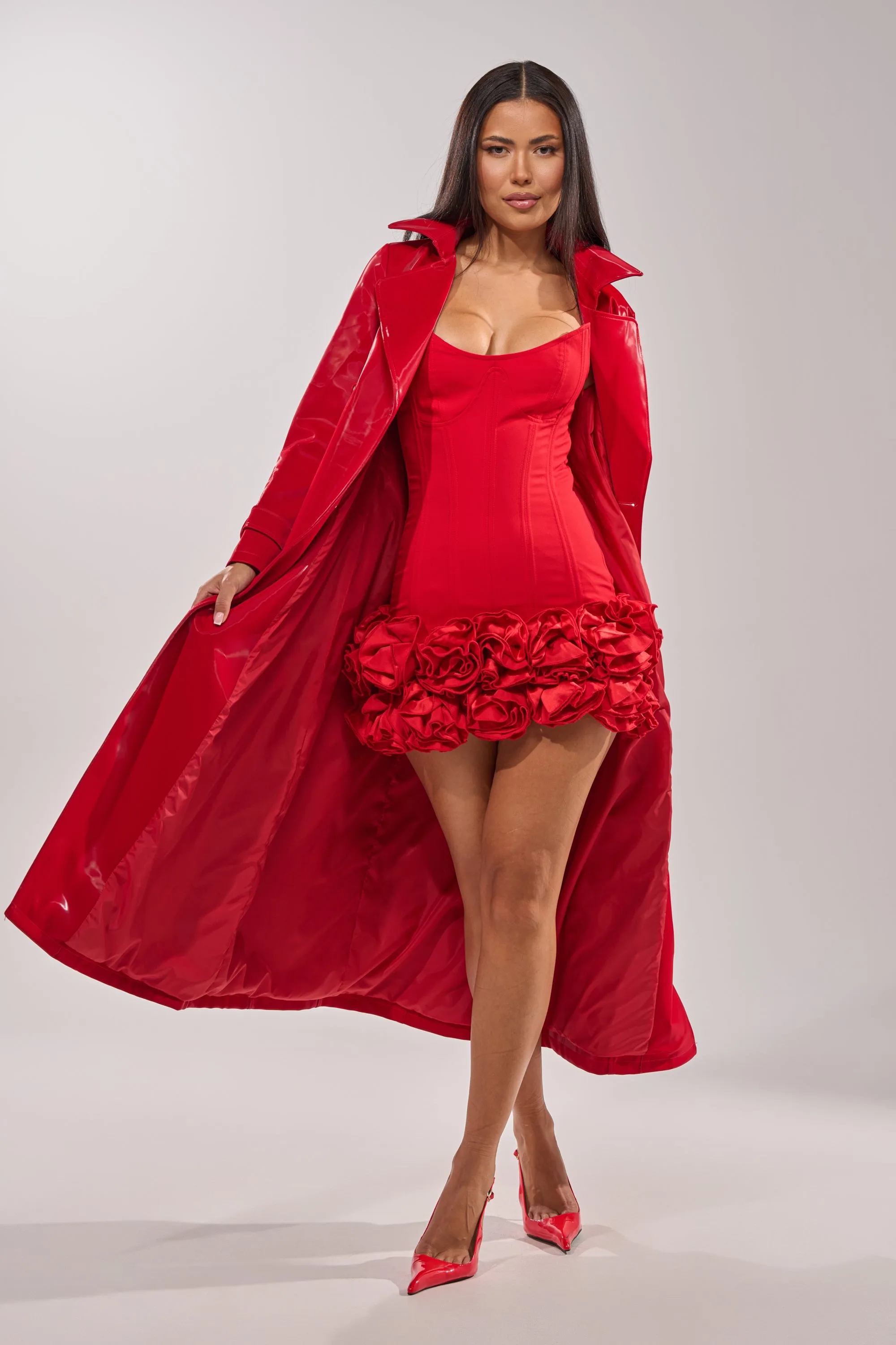 DOZEN ROSES LIQUID VELVET TRENCH sold by AKIRA product image thumbnail 5