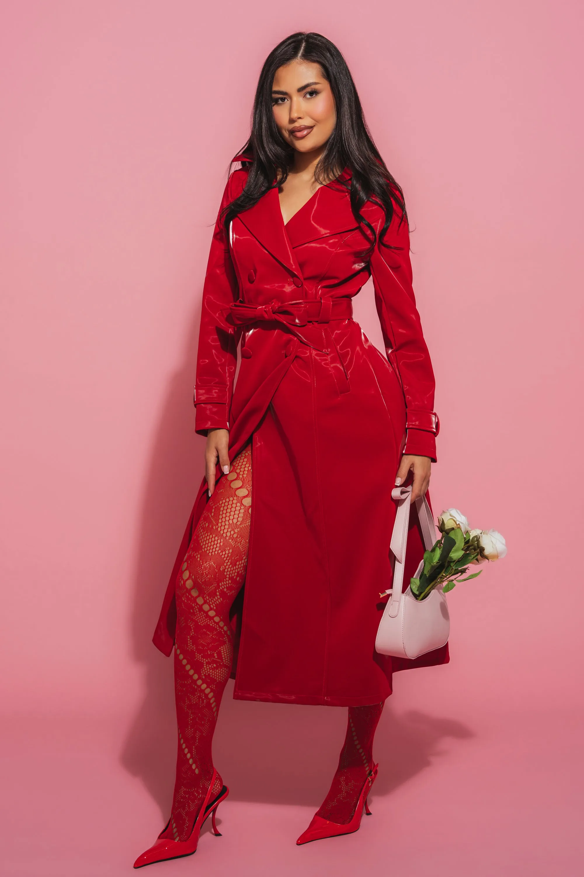 DOZEN ROSES LIQUID VELVET TRENCH sold by AKIRA product image thumbnail 3