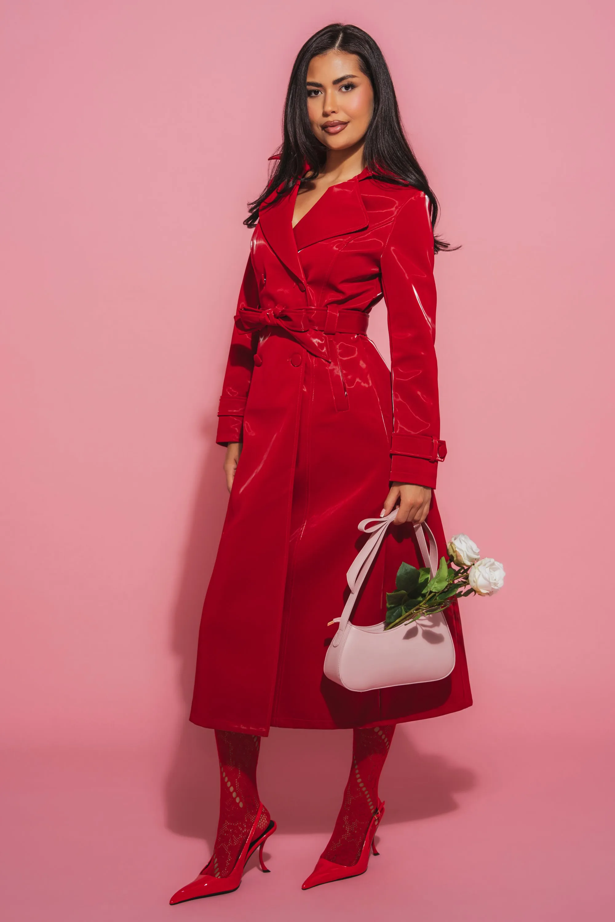 DOZEN ROSES LIQUID VELVET TRENCH sold by AKIRA product image thumbnail 2