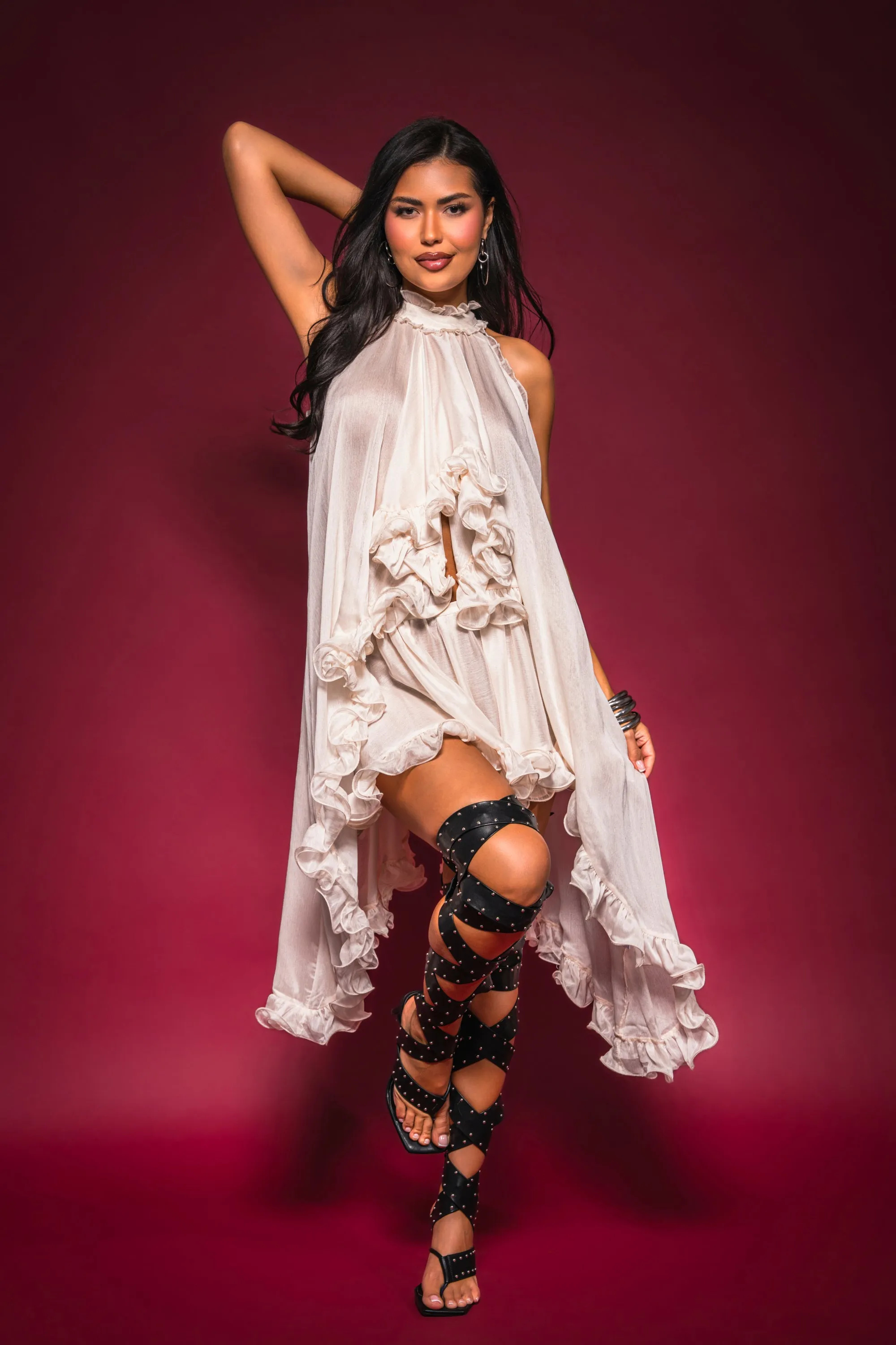 TALK TO ME HIGH LOW MESH BLOUSE sold by AKIRA product image thumbnail 2