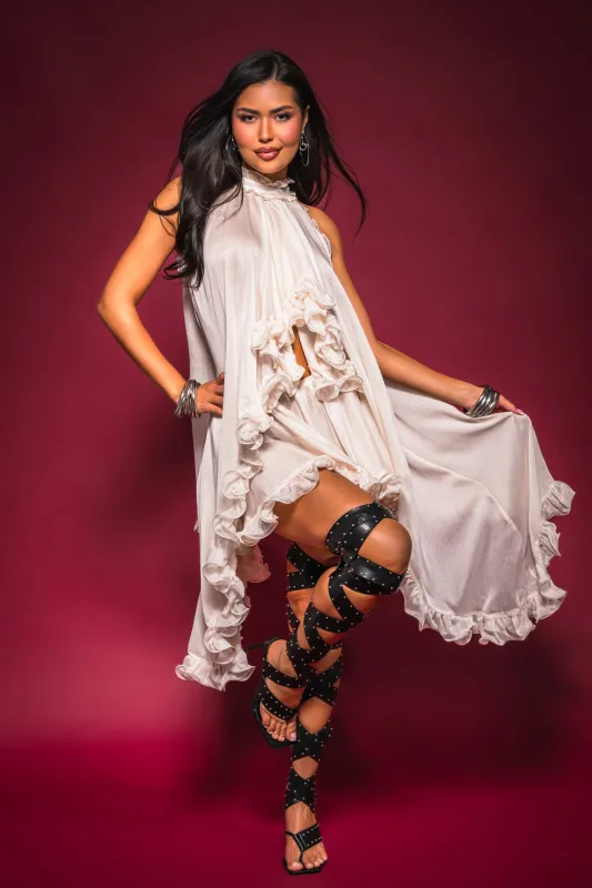 TALK TO ME HIGH LOW MESH BLOUSE sold by AKIRA