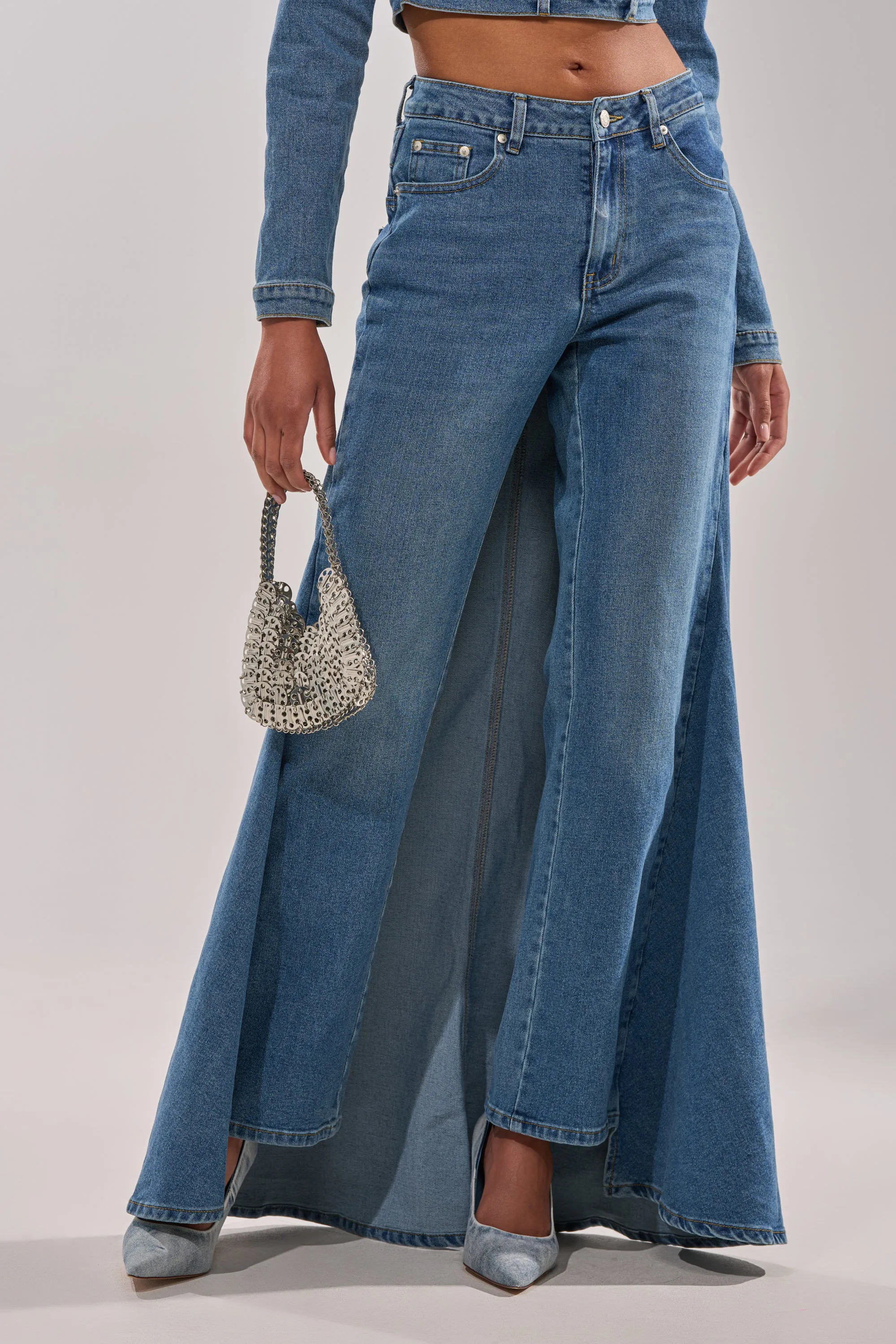 SHAKE IT OFF DENIM PANT WITH SKIRT ATTACHED sold by AKIRA