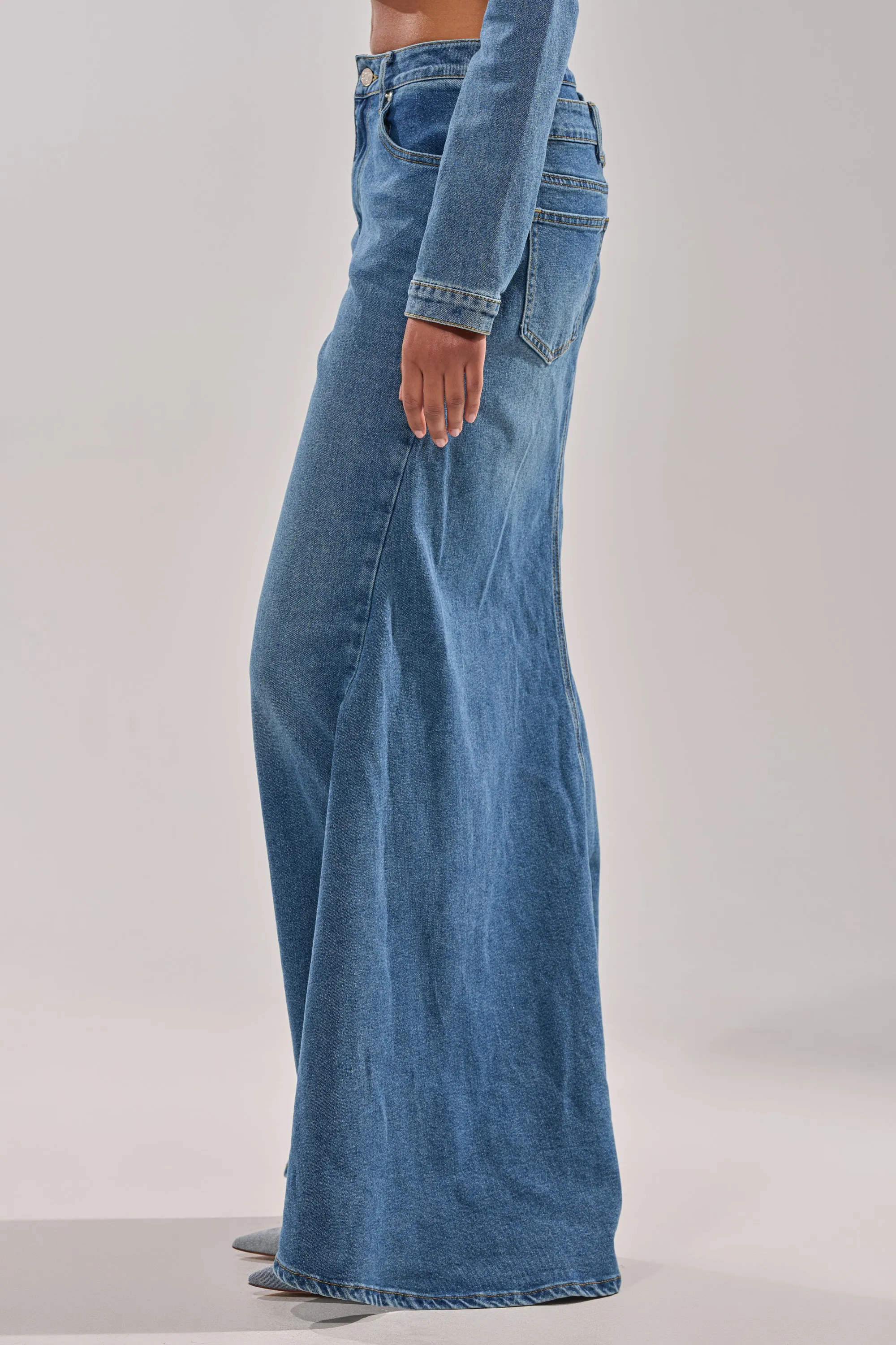 SHAKE IT OFF DENIM PANT WITH SKIRT ATTACHED sold by AKIRA product image thumbnail 3