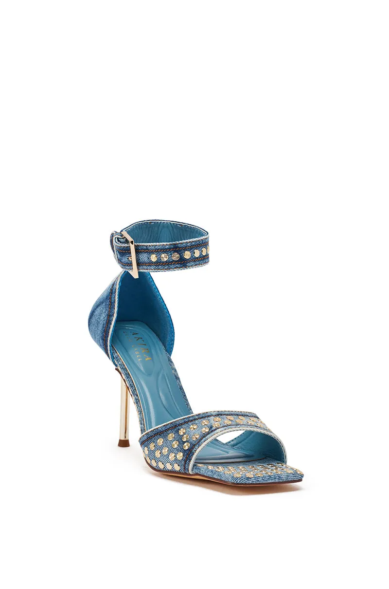 AKIRA GOLD INANA DENIM STUD EMBELLISHED STILETTO SANDAL sold by AKIRA product image thumbnail 4