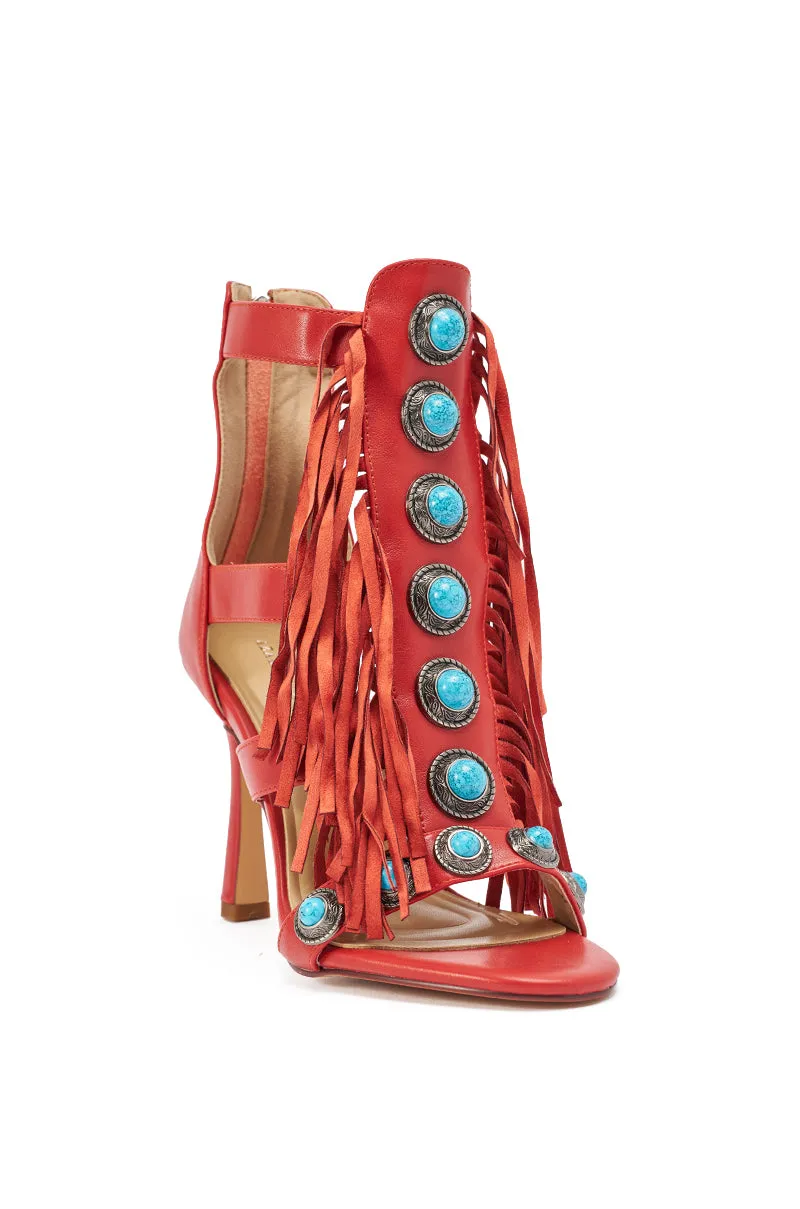 AZALEA WANG SUMAC RED FRINGE WESTERN STILETTO SANDAL sold by AKIRA product image thumbnail 5