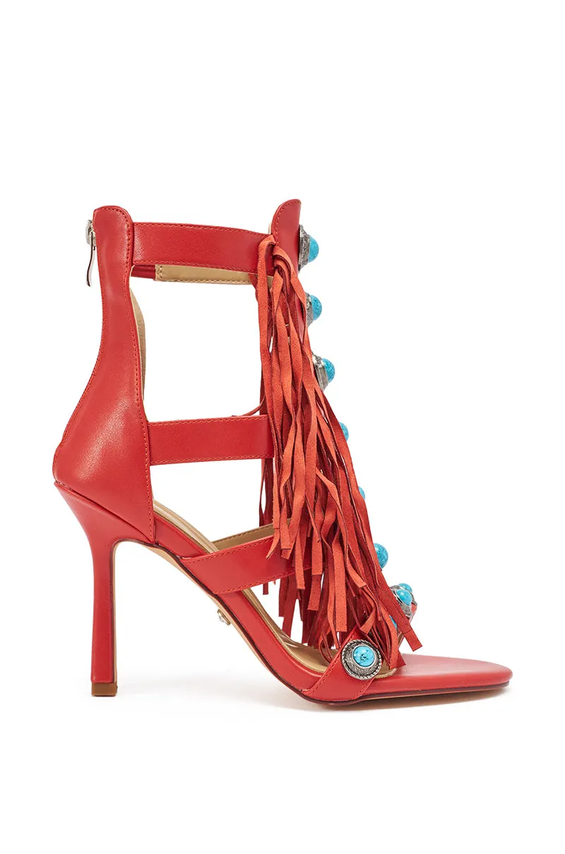 AZALEA WANG SUMAC RED FRINGE WESTERN STILETTO SANDAL sold by AKIRA product image thumbnail 4