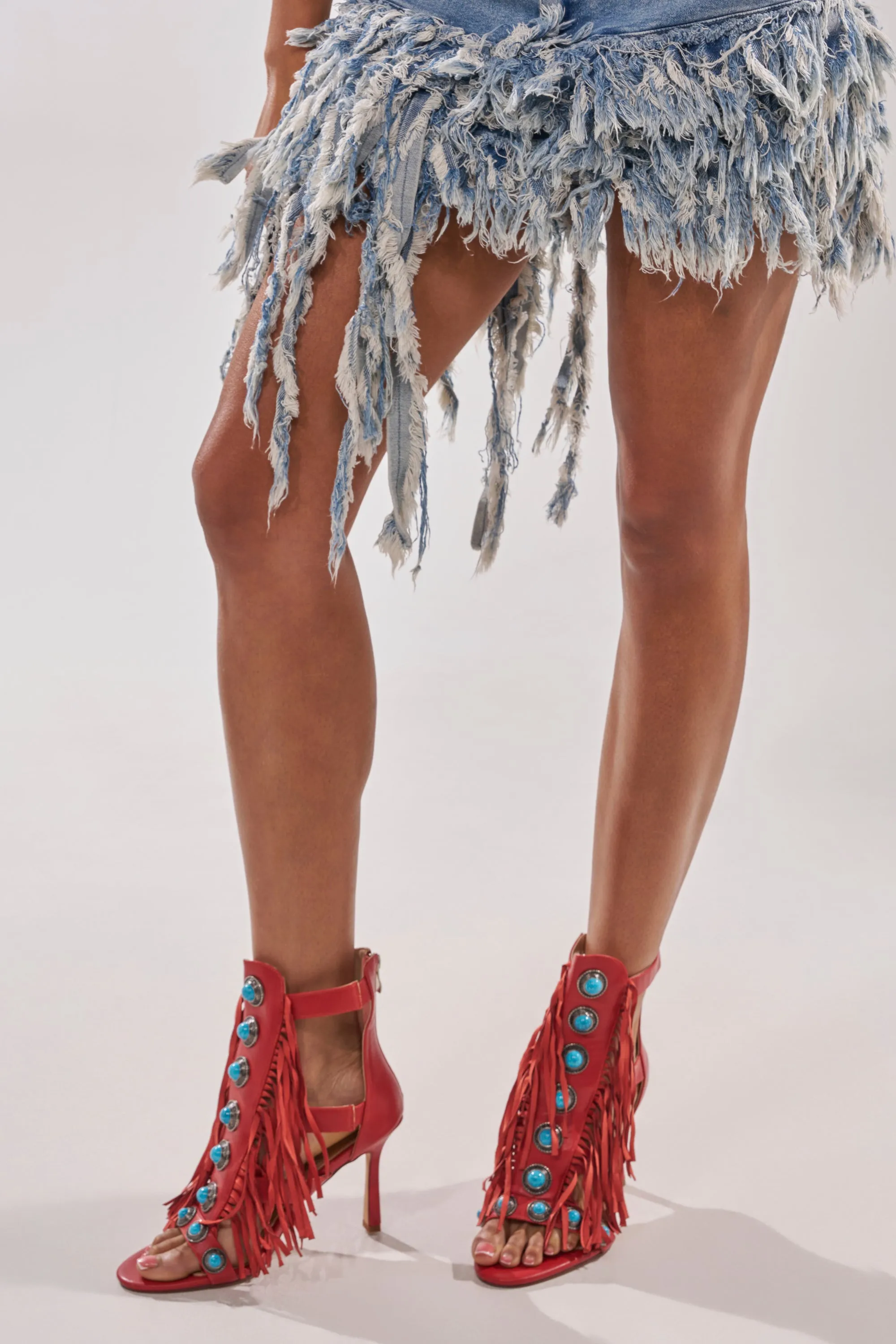 AZALEA WANG SUMAC RED FRINGE WESTERN STILETTO SANDAL sold by AKIRA