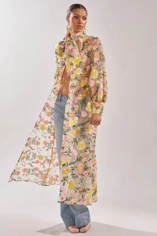 BOUQUET DREAMS FLORAL TULLE DUSTER sold by AKIRA