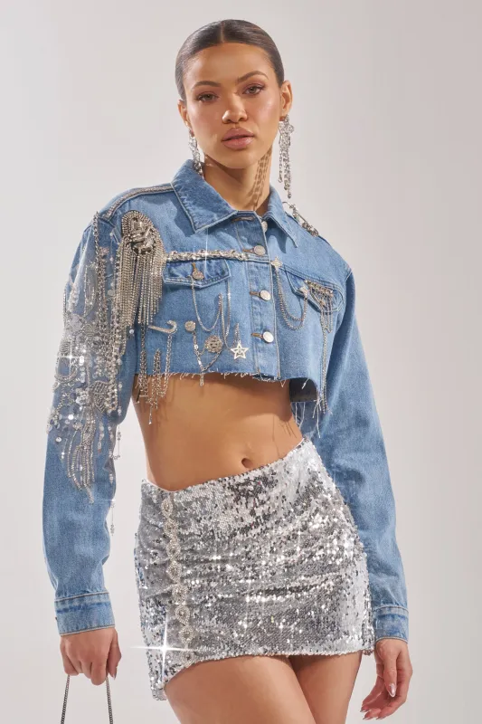 PIPER EMBELLISHED DENIM JACKET sold by AKIRA