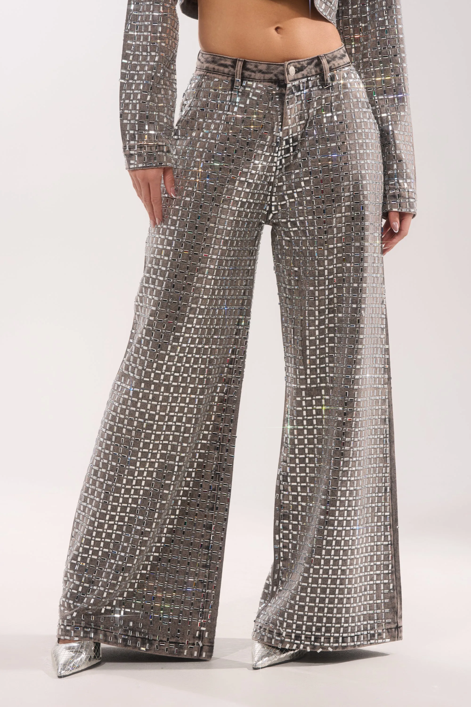 PICK N CHOOSE RHINESTONE WIDE LEG DENIM IN GREY sold by AKIRA product image thumbnail 3